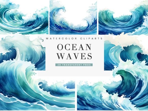 Download Watercolor Ocean Waves Borders Clipart - Waves Collection