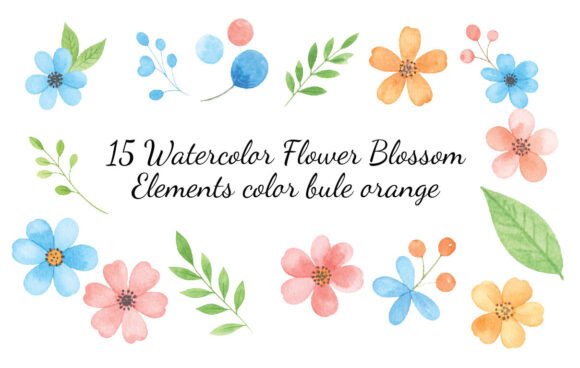 Download 15Watercolor Flower Blossom Elements - Elements Collection