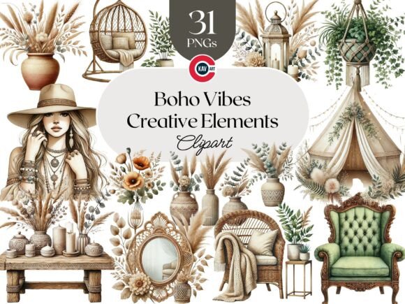 Download Boho Vibes Vintage Elements Clipart - Elements Collection