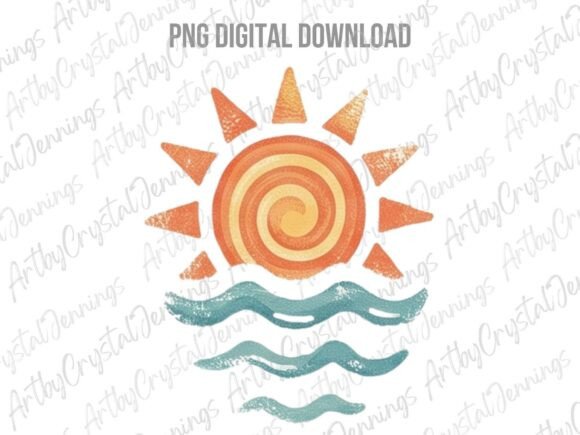 Download Retro Summer Sun and Ocean Waves PNG - Waves Collection