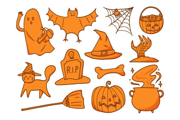 Download Cute Halloween Doodle Elements Set Pack - Elements Collection