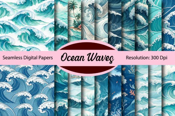 Download Ocean Waves Seamless Digital Paper - Waves Collection